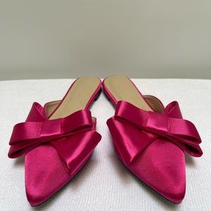 Hot pink satiny bow mules